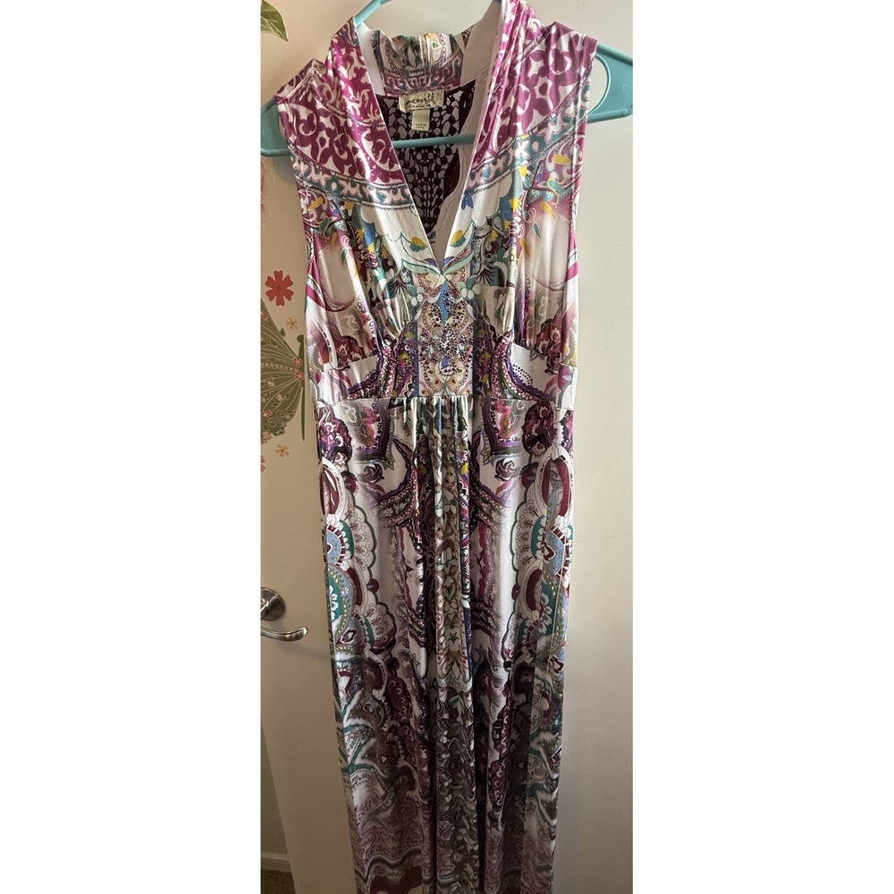 One World Women's Boho Maxi Dress Paisley Beaded Size Small